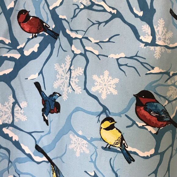 Cherokee Winter Birds Blue  Wrap Top Women's L Cotton Poly Scrubs Loops Pockets - Picture 3 of 6